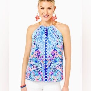 NEW Lilly Pulitzer Isa Halter Top in Multi Hidden Treasure Engineered, Size XS